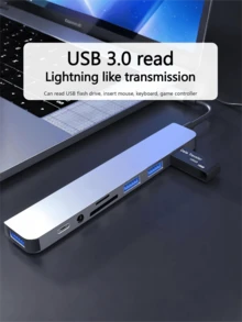 1个8合1多功能集线器，配备USB和Type-C接口，多功能扩展坞，支持USB 3.0+USB-C+SD/TF+3.5mm音频输入，支持流畅的多端口协同工作，适用于手机、平板电脑、电脑的视频和音频输出，是生日和节日送给家人和朋友的精美礼物。 - 查看 4