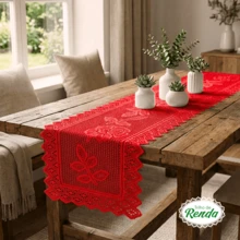 Caminho De Mesa Varias Cores Lindo 1,48 X 0,38 - Vermelho - Visão 3