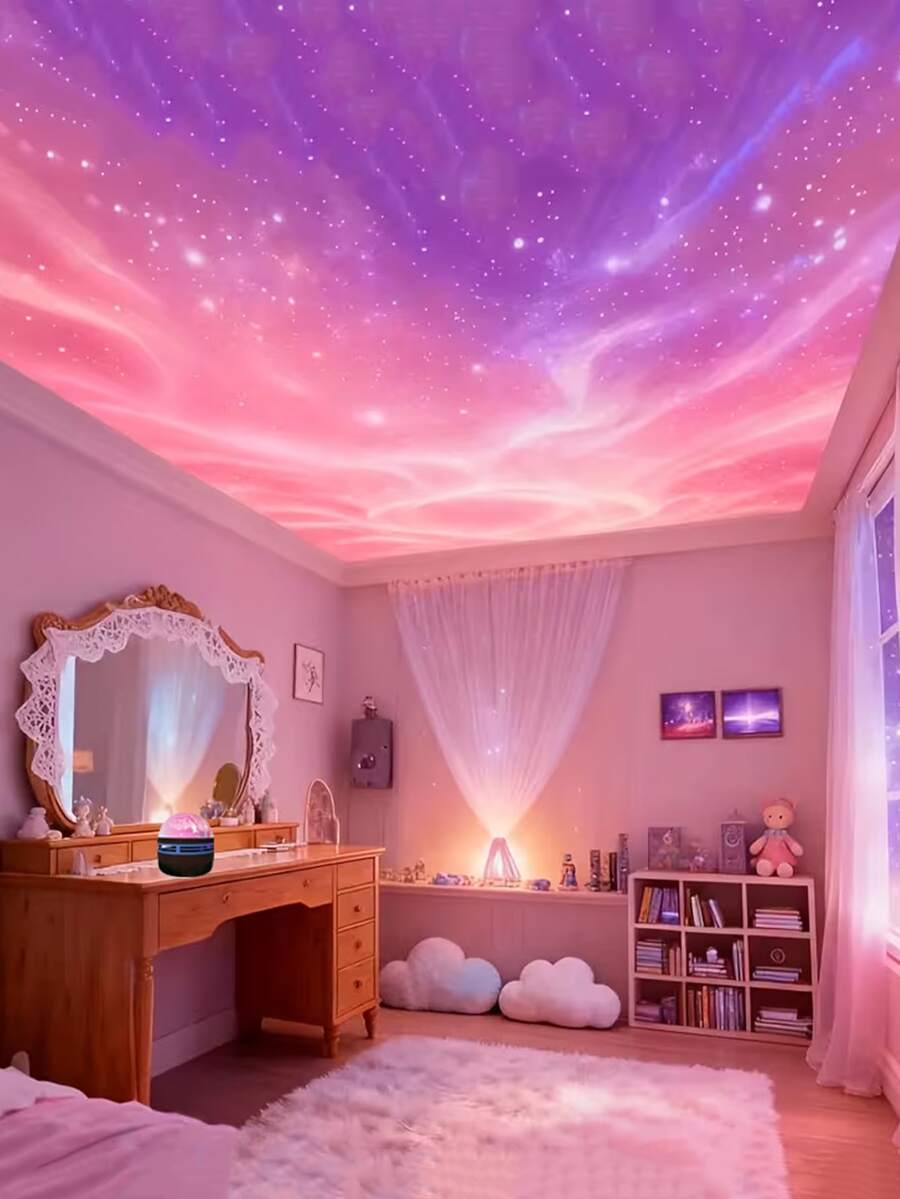 1个星空投影灯 - 极光遥控器,让房间更可爱迷人!卧室装饰氛围投影灯,婚礼、圣诞节、情人节礼物、新年装饰灯 - USB插头 - 彩色 - 查看 1