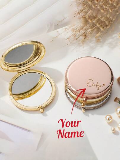Customizable Heart-Shaped Makeup Mirror With Engraved Name/Text, Portable Makeup Mirror, Suitable For Wedding/Bridesmaid/Bride Gifts, Mother's Day Gifts, Can Engrave Names And Phrases For Bride And Mother Gifts