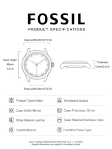 Fossil Reloj de hombre FS4735, correa de cuero marrón, reloj de pulsera de cuarzo con pantalla de fecha, reloj de negocios de alta gama para uso diario - Blanco - Ver 8