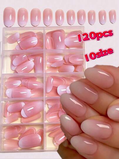 120 pièces Faux ongles ovales moyens dégradé rose minimaliste, convient pour le port quotidien DIY pour hommes et femmes, fournitures pour nail art à clipser