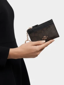 Authentic Mini Skinny Women's ID Case Card Holder Walnut/Black CW870IMXAQ | Signature Canvas Zip Closure Multiple Card Slots ID Window Compact Daily Travel Gift For Her | Designer Mother's Day Present - Perfect Card Case Gift For Her - Walnut Black - View 2