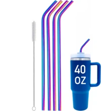 3/5/8 Stücke wiederverwendbare Regenbogen-Strohhalme passend für 40oz Becher, inklusive Reinigungsbürste, 304 Edelstahl extra lang geeignet für hohe Becher, verwendbar für Milchshakes/Eiskaffee/Eisgetränke, langanhaltend Becherzubehör, Partyartikel - Übersicht 10