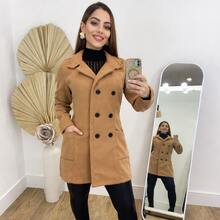 Women's Long-Sleeved Woolen Jacket/Coat For Winter, Fashion Blogger, Buttons, Overcoat - 米色 - 查看 1