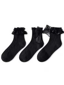 1/2/3/6 pares de calcetines de media caña versátiles y dulces con adornos de encaje, trenzados y lazos estilo Lolita - Multicolor - Ver 12