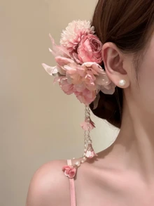 1 chiếc kẹp tóc tua rua hoa giả màu hồng gradient, phụ kiện tóc hoa 3D đa năng, phù hợp cho đám cưới, chụp ảnh, sử dụng hàng ngày, hoạt động ngoài trời, bãi biển, mùa hè, kỳ nghỉ, du lịch, kẹp càng cua, lễ hội, tiệc tùng. - Hồng - Xem 1