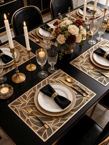 1-200 Peças Sousplat Minimalista Dourado de PVC, Lavável, Fácil de Limpar, Limpo com Pano, Antiderrapante, Jogos de Mesa de Jantar, Doce Nostalgia, Sousplat Elegantes, Aparelho de Mesa, Tapete de Cozinha e Jantar, Decoração de Casamento e Feriados - Multicolorido - Visão 35
