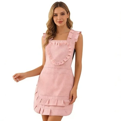 1 pieza Nuevo delantal de princesa con lazo en forma de corazón, delantal impermeable y resistente al aceite, estilo de princesa dulce y elegante para hornear en casa, accesorio de cocina lavable y duradero, adecuado para cocinar, hornear, tareas del hogar, un regalo encantador de cocina para mujeres y niñas