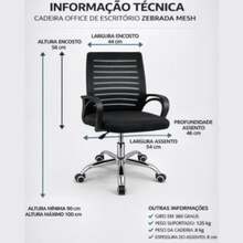Ergonomic Swivel Office Chair With Zebra Mesh Pattern, Black Color - A - View 4