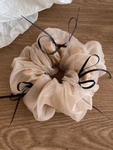 1pc Women's Organza Bow Hair Scrunchie, Soft Mesh Hair Tie, High Elasticity Bun Holder, Spring/Summer Hair Accessory Travel Accessories Ponytail Holders Hair Elastics Hair Rubber Bands Hair Rope Elastic Hair Tie - Brown - View 6