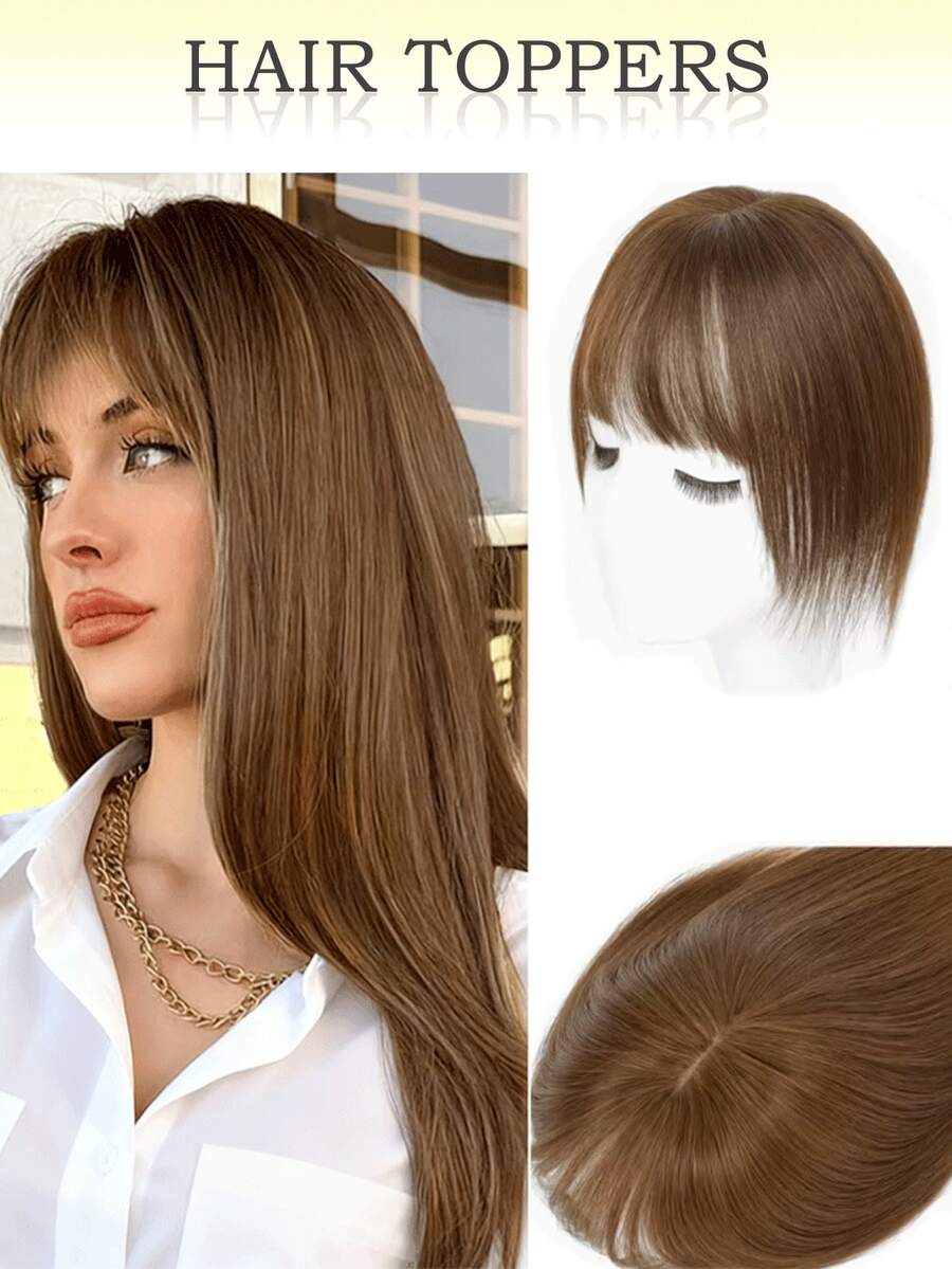 Tóc giả kiểu mái cho nữ, tóc thật, lưới 8x12, 30g, tự nhiên, liền mạch, nhẹ, tạo thêm độ dày để thay thế các lọn tóc giả. - S6 - Xem 1
