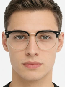 1 Pair Ultra-Light Semi-Metal Frame Glasses, Stylish Large Frame Eyebrow Design Flat Lens Glasses, Suitable For Daily Wear - Black - View 4