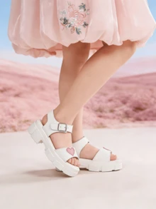 DDXDR 1 par de nuevas sandalias para niños, sandalias de niña de punta abierta, estilo infantil, suela blanda, antideslizante y resistente a la abrasión, transpirable y versátil para uso en verano. Diseño de correa con para facilitar el calzado y descalzado. Adecuado para la escuela, caminar, ir de compras - también se puede usar como sandalias de moda para exteriores/playa. - Blanco - Ver 4