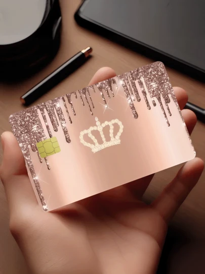1pc Glitter Diamond Crown Gemstone Pattern Credit Card Sticker, Gold Party Birthday Gift, PVC Material Anti-Fingerprint Durable Scratch-Resistant, Suitable For Men, Women, Couples, Small Chip Card, Bank Card, Credit Card, Transportation Card, Student ID Card DIY