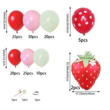 140pcs Birthday Party Balloon Arch, 12, 10, 5 Inches, Pink, Red, Green Latex Balloons, With Strawberry Aluminum Foil Balloons, Suitable For Birthday, Baby Shower Party Decoration - 140pcs Red Pink Green - View 3