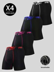 4 paquetes de calzoncillos tipo bóxer deportivos para hombres, transpirables, elásticos, con línea de contraste en la cintura deportiva, sin deslizamiento - Multicolor - Ver 1