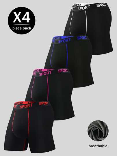 4 paquetes de calzoncillos tipo bóxer deportivos para hombres, transpirables, elásticos, con línea de contraste en la cintura deportiva, sin deslizamiento