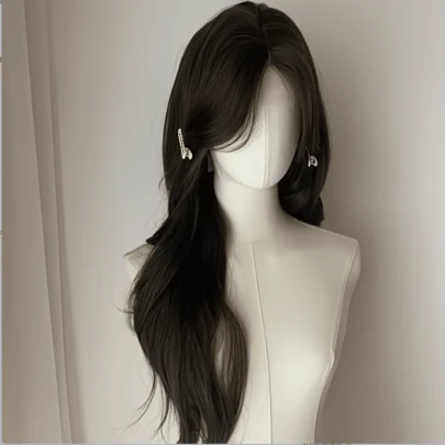 One Piece Women's Synthetic Wig 24 Inches High Temperature Fiber Black Wig Rose Net Cap Loose Wave Curly Synthetic Wig