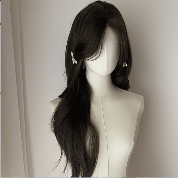 One Piece Women's Synthetic Wig 24 Inches High Temperature Fiber Black Wig Rose Net Cap Loose Wave Curly Synthetic Wig