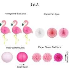 Tropical Party Decorations - Pink Flamingo Party Supplies, Pom Pom Flowers, Paper Fans, Paper Lanterns, Hawaiian Summer Beach Luau Party - Pink and White Flamingo Set - View 3