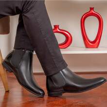 Berganno Men's Chelsea Boot In Genuine Leather, Classic, Elegant, Short Shaft - 黑色 - 查看 1