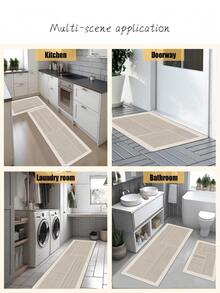 1pc Soft Rubber Water-Absorbing Kitchen Mat, 3.5mm Thick Absorbent Rug For Large Or Small Spaces, Modern Minimalist, Scandinavian Style Beige And Light Gray Vertical Striped And Solid Color Block Patchwork Pattern Room Decor Carpet - Multicolor - View 5