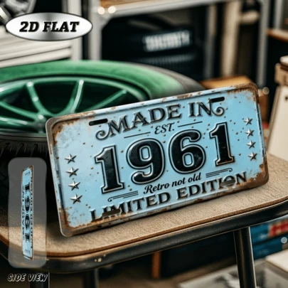 [2D Flat] 1pc Vintage Metal Iron Decorative Sign Plaque (12"X6"), 1961 Retro Year Plaque, Decorative Signage, Outdoor Sign And Wall Art, Suitable For Living Room, Hallway, Home Office, Balcony, Actual Sold Item Hole Positions As Shown In Size Chart