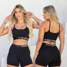 Conjunto Fitness Feminino PRO Top e Shorts Academia Preto - Preto - Visão 2