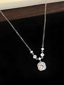 1件银色立方氧化锆镶嵌星空颈链，时尚新娘项链，适合婚礼、宴会、派对、周年纪念、日常佩戴 - 彩色 - 查看 8