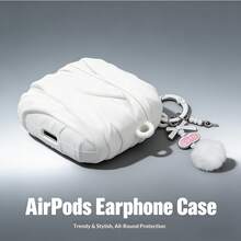 Funda para auriculares con diseño de vendaje blanco, adecuada para cubrir los auriculares Pro/Pro2/Pro3 con colgante de pompón, también se ajusta a la funda protectora de los auriculares Air de 4ta generación - Blanco - Ver 5
