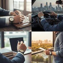 Reloj Analógico para Hombre con Cronógrafo Diseño Clásico Moderno Correa Tipo Piel en Colores Variados Estilo Casual y Ejecutivo Elegante para Oficina y Uso Diario - ''Cafetería - Ver 9