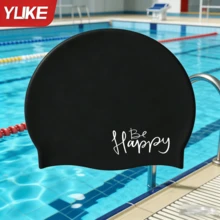 Yuke 1pc Cute Letter Print Silicone Swimming Cap, Waterproof High Elasticity Comfortable Ear Protection Long Hair Coverage, Essential For Swimming Pool, Beach, Cruise - Multicolor - View 10
