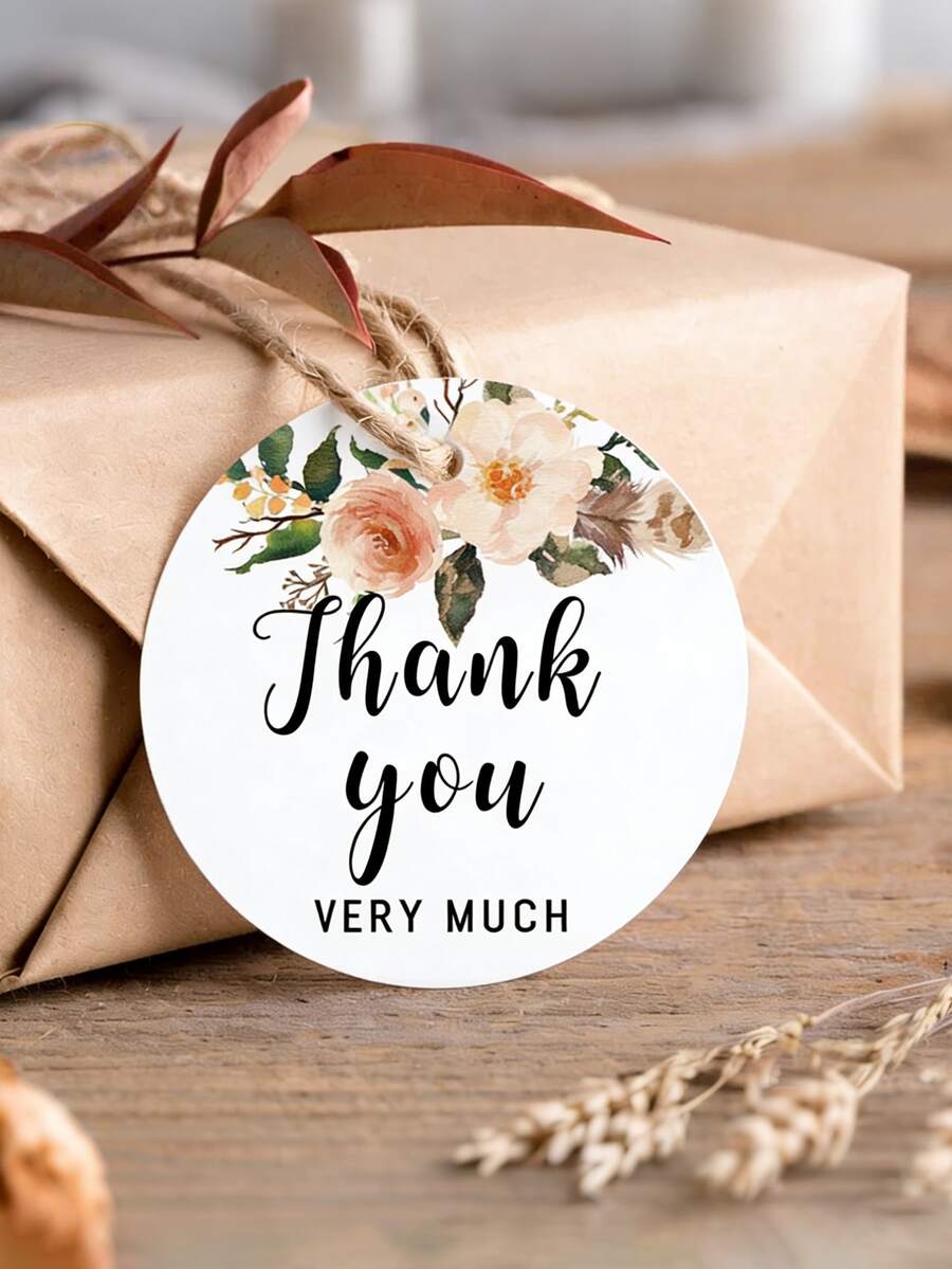 50 Stück Danke, dass Sie mit uns gefeiert haben Tags, Danke Tags für Partybegünstigungen, Papier Geschenk Tags mit 10M Juteschnur, geeignet für Hochzeit, Brautparty, Geburtstag, Party, Baby Shower Begünstigungen - Blumenanhänger - Übersicht 1