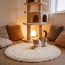 1pc Round Leopard Print Faux Fur Rug, Love & Healing Bedroom Decor, Small Rug, Carpet, Home Decor, Living Room Rug, Bedroom Rug, Living Room Home Decor, Outdoor Rug, Washable Rug - White - View 3