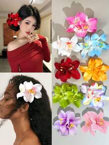 9件套夏季大花朵发夹，热带夏威夷风情花朵发夹，彩色人造非洲菊发夹，适合夏季海滩度假、夏威夷派对、婚礼、波西米亚风发饰、海滩装饰、芙蓉花（红、黄、粉、蓝）、节日、旅行 - 彩色 - 查看 7