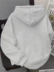 Women's Kangaroo Hoodie Be Positive With Pocket And Hood, Flannel Lined, Casual Winter Jacket - 灰色 - 查看 2