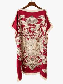 1 chiếc áo kimono kiểu cung điện màu đỏ tía in hoa bằng vải chiffon, tay áo cánh dơi rộng rãi, áo khoác ngoài đi biển, váy kimono đi nghỉ mát sang trọng in hoa mẫu đơn kiểu cổ điển, đồ dùng cần thiết khi đi du lịch, khăn tắm biển. - Nhiều màu - Xem 7