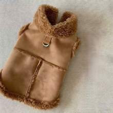 1pc Pet Fur Lining Padded Coat With Leash, Suitable For Extra Small & Medium Dogs And Cats, For Outdoor Use - Brown - View 7