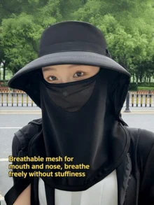 Mũ hè cho nữ có kèm khẩu trang và khăn che cổ, mũ rộng vành chống nắng ngoài trời. - mũ chống nắng - Xem 4