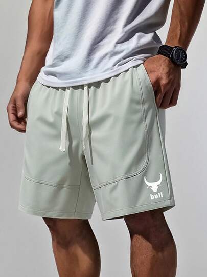 男士夏季抽绳腰带牛头印花休闲百搭日常短裤