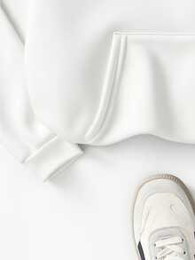 Men's Plain Fleece Hoodie With Kangaroo Pocket And Hood, Flannel Lined, Casual Winter Jacket - trắng - Xem 2