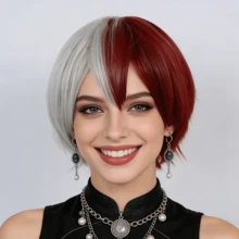 Red And White Color Block Split Wig, Heat-Resistant Fiber Material, Perfect For Anime Cosplay, ACG Conventions And Daily Personalized Styling - Multicolor - View 9