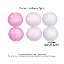 Party Pack Paper Lanterns And Pom Pom Balls Hanging Decoration For Wedding Birthday Shower-Pink/White - Pink and White Lantern Cover - View 7