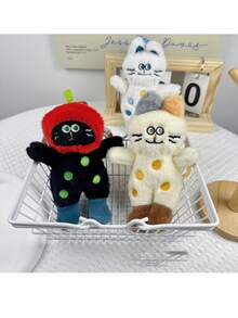 Lindo accesorio de peluche de gato con lunares, colgante, accesorio para bolso/llavero (estilo de cadena y color enviados al azar) - Multicolor - Ver 4