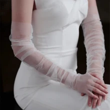 White Mesh Bridal Long Gloves Wedding Party - Bridella BVM133-I - White - View 1