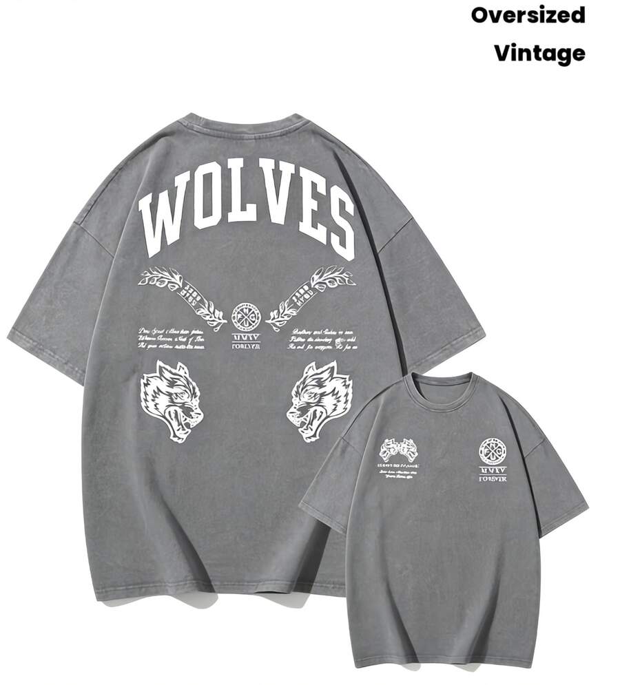 2026Darc Wolf Costume Retro Washed Men's T-Shirt, Perfect For Fitness And Weight Training, Loose-Fitting Summer Gym T-Shirt, Featuring 3D DesignDarc Sports Design Looseandcomfortable,Casualandeasy-Goin,Whitetops,Valentinesdayoutfit,Mardigras,Summertops,Clearancesaleforwomen,Valentineoutfitsforwomen,Womentops, Fairycore, , Outfitselegantdewoman - 灰色 - 查看 1