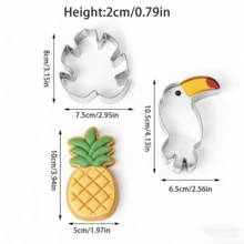 3 piezas Cortadores de galletas de acero inoxidable, Trío de galletas tropicales de la jungla: Tucán, Bambú, Piña, Galletas con tema de paraíso de frutas hechas a mano, Caja de regalo de galletas de verano - Ver 2