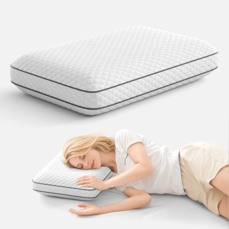 1 chiếc gối làm mát bằng mút hoạt tính - Gối kê cổ chỉnh hình hình bánh mì, kích thước tiêu chuẩn, có thể tháo rời và giặt được, giúp giảm đau cổ. - trắng - Xem 1