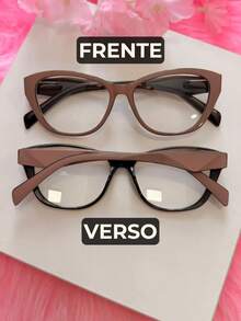 Geometric Cat-Eye Eyeglass Frame With Faceted Temples, Rounded Cat-Eye Shape, Made Of Lightweight And Durable Resin, Thick Sides, Perfect For Prescription Lenses, 2026 , Elegant And Luxurious Gift For Women - 巧克力棕色 - 查看 2
